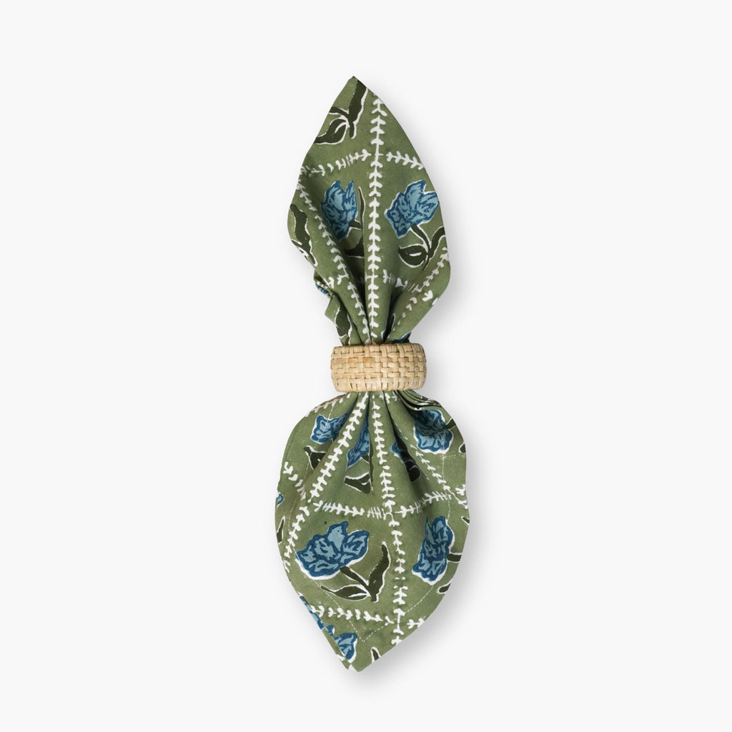Noor Table Napkins, Olive and Blue, Set of 2, alternate view