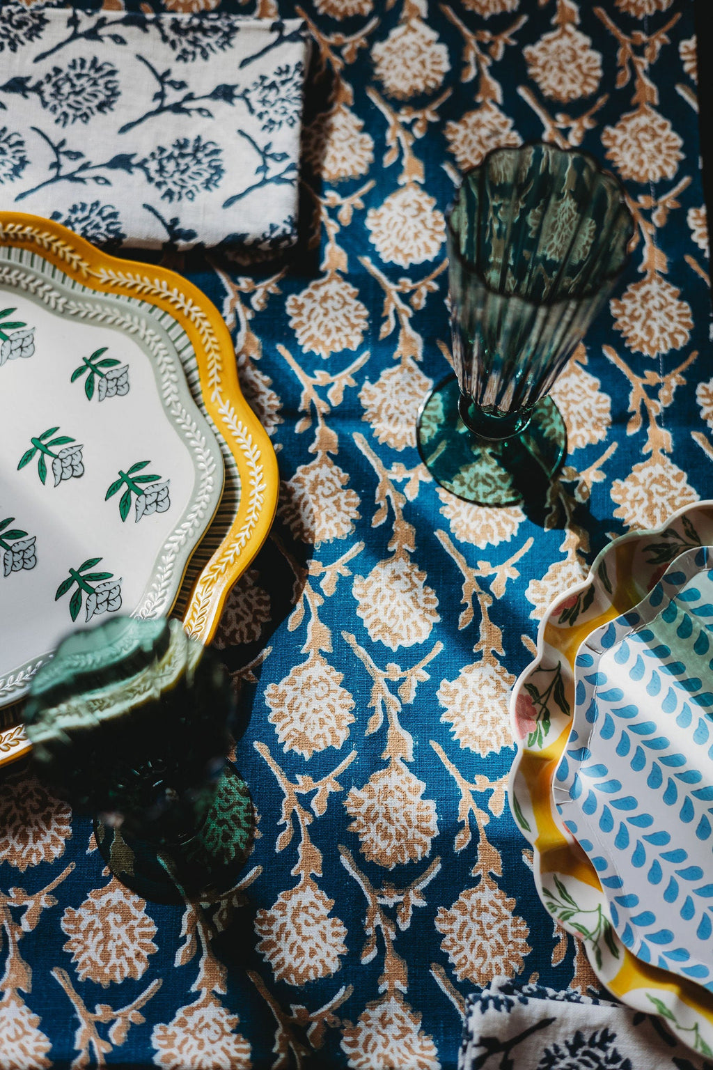 Nikhar Hand-Printed Linen Runner, Ink Blue, alternate view