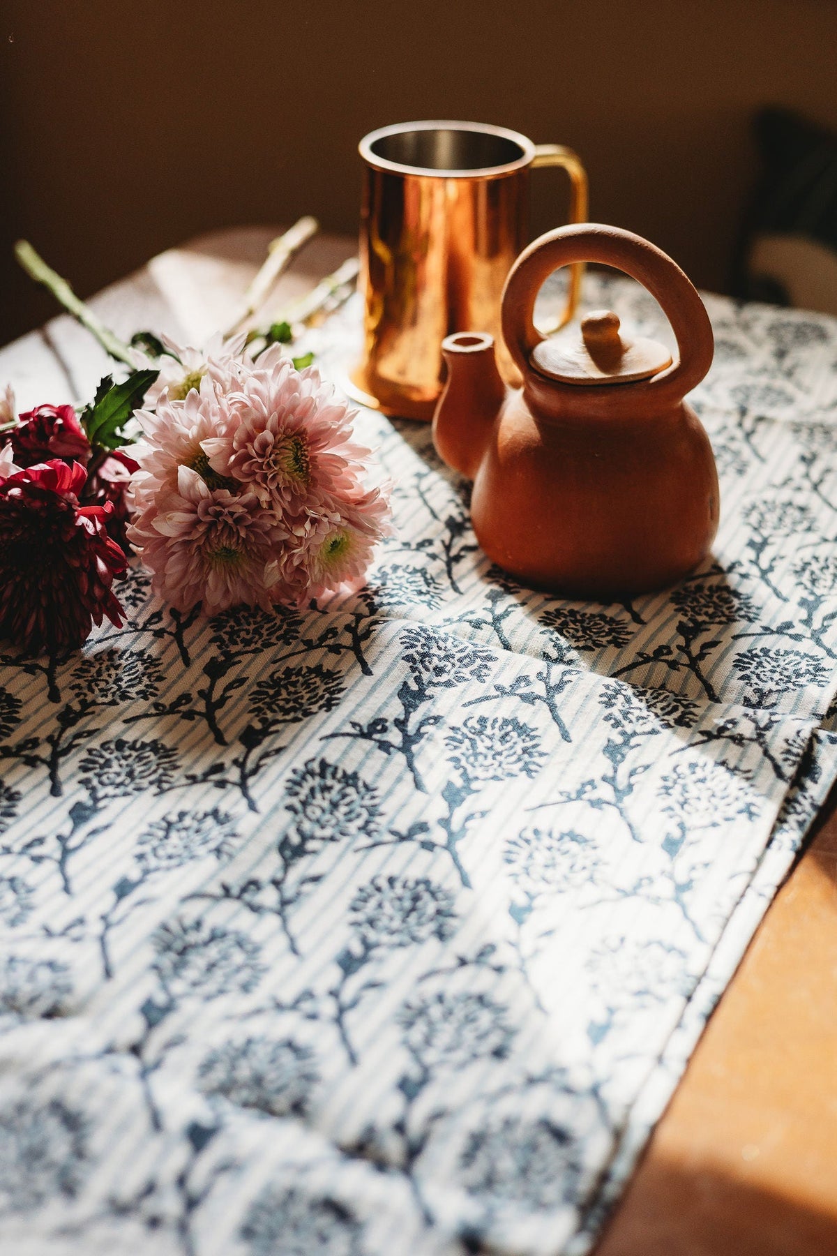 Nikhar Hand-Printed Linen Runner, Azure Blue, alternate view