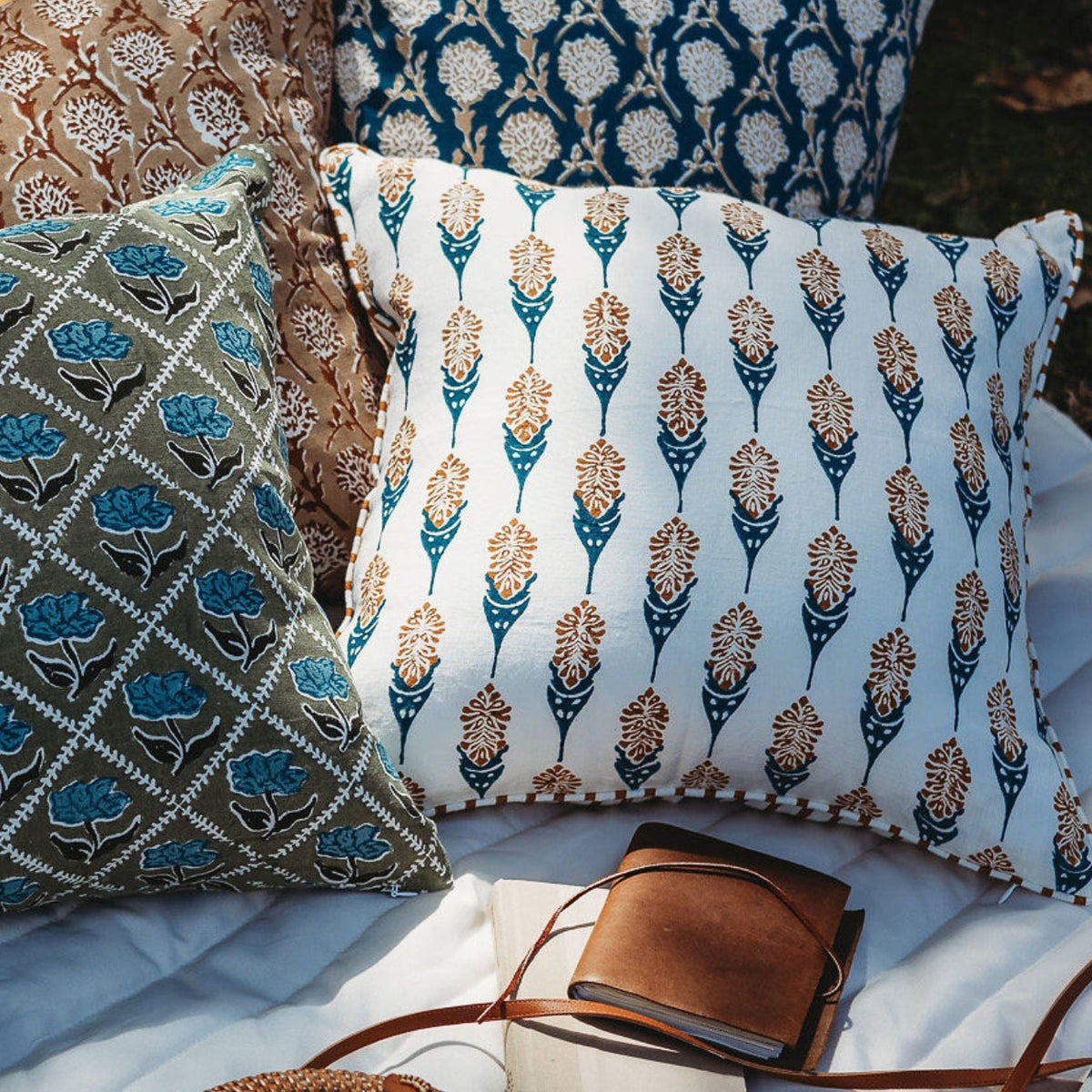 Bahaar Throw Pillow Cover, Ginger and Blue, alternate view