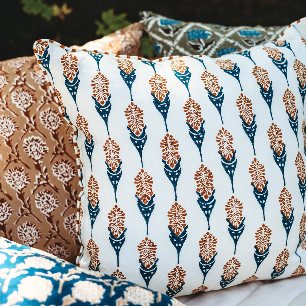 Bahaar Throw Pillow Cover, Ginger and Blue, another angle