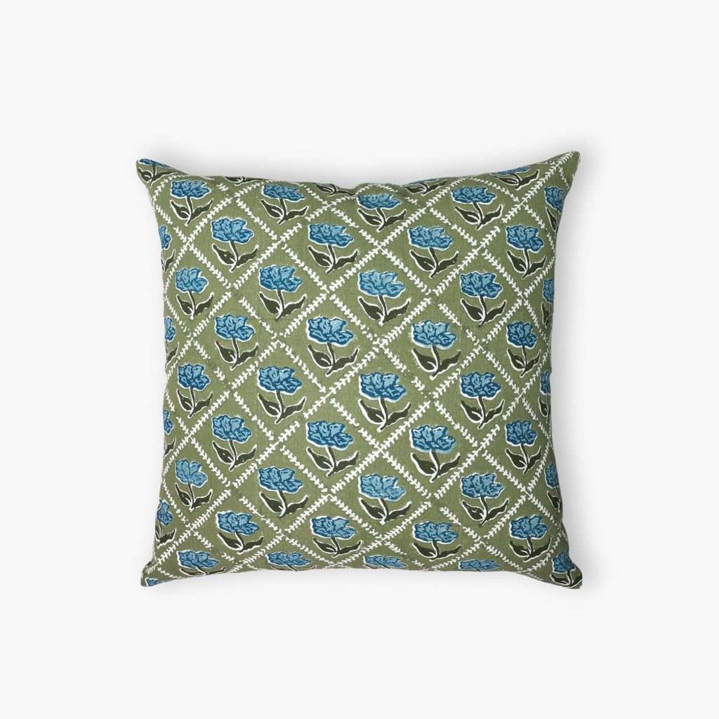 Noor Throw Pillow Cover, Olive and Blue