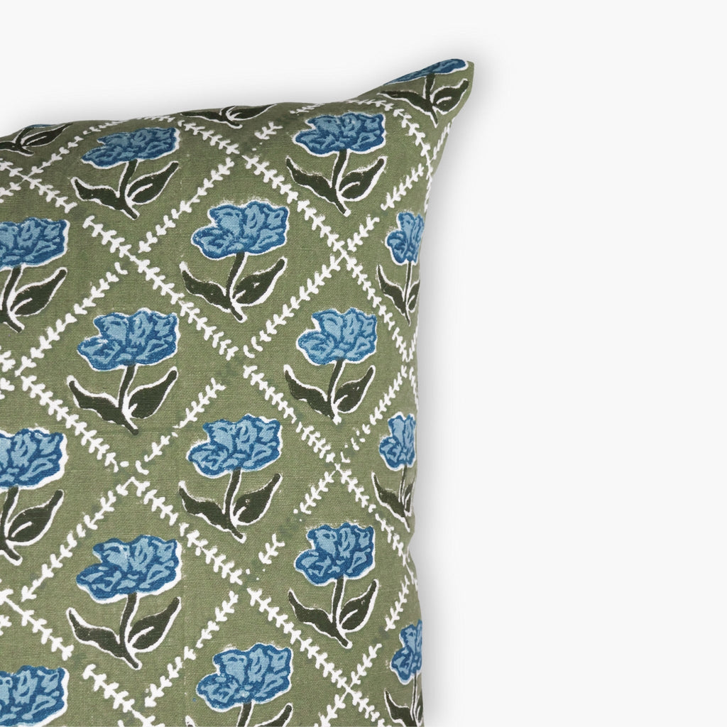 Noor Throw Pillow Cover, Olive and Blue, detail view