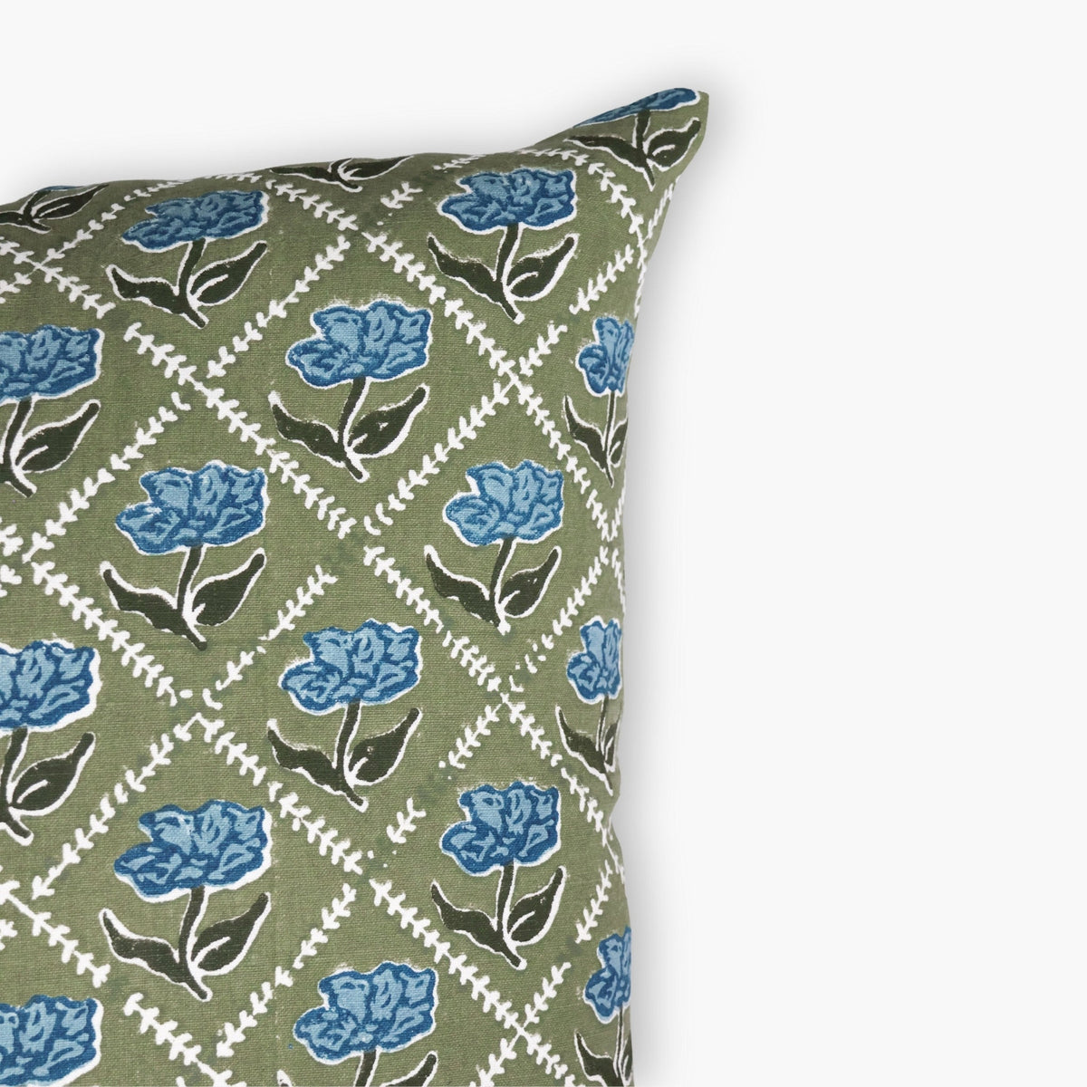 Noor Throw Pillow Cover, Olive and Blue, detail view