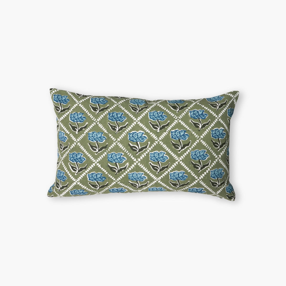 Noor Lumbar Pillow Cover, Olive and Blue