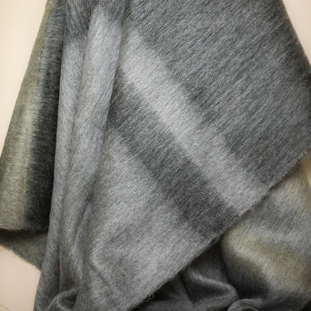 Kallpa Alpaca Throw, Storm Grays and Olive, detail view