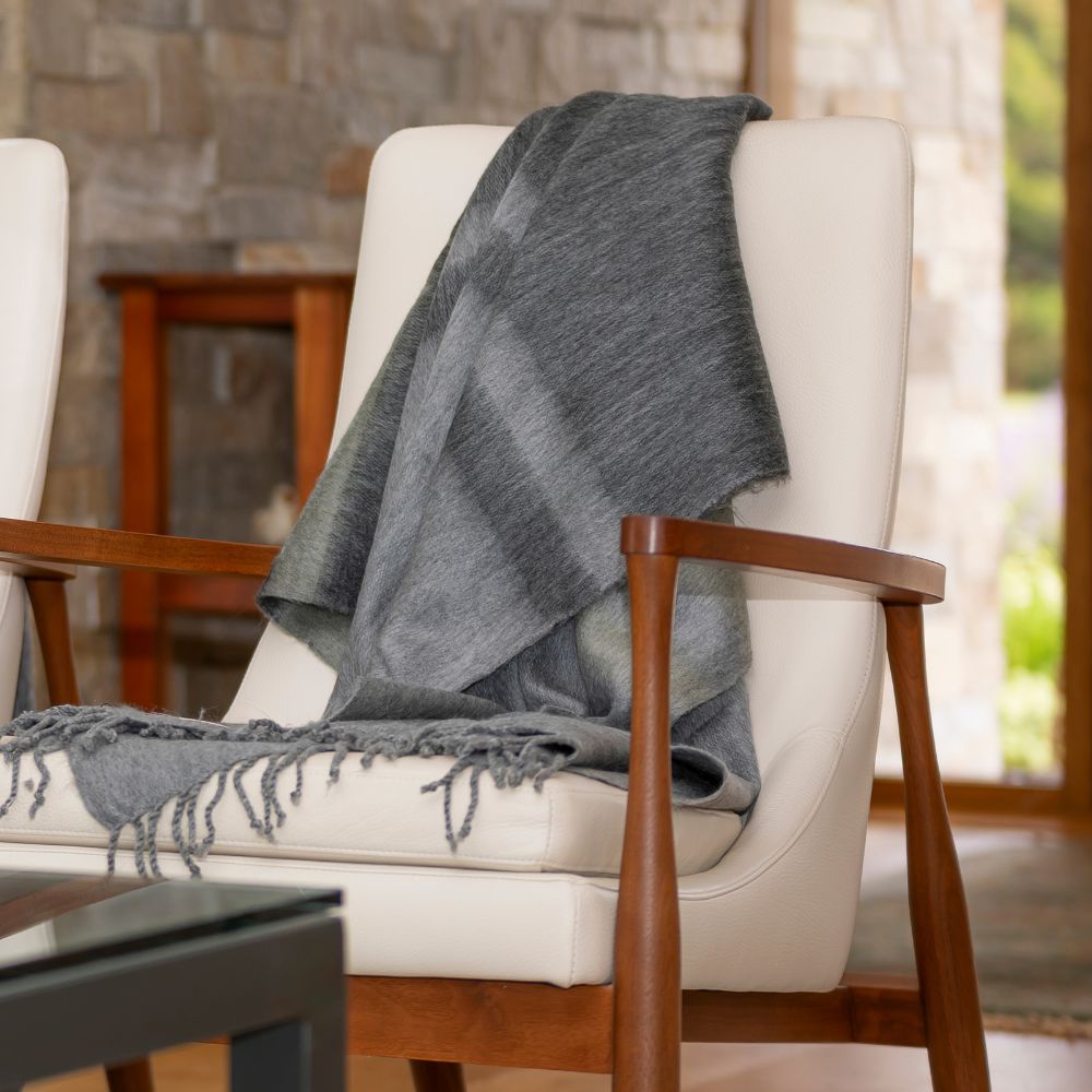 Kallpa Alpaca Throw, Storm Grays and Olive