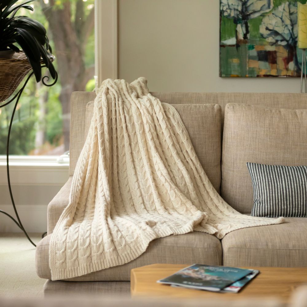 Muru Alpaca Cable Throw, Ivory