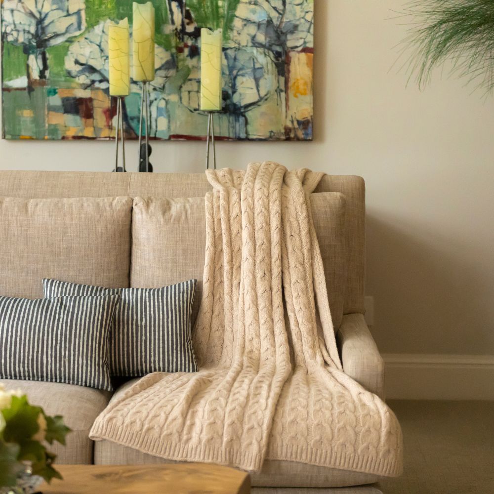 Muru Alpaca Cable Throw, Light Tan