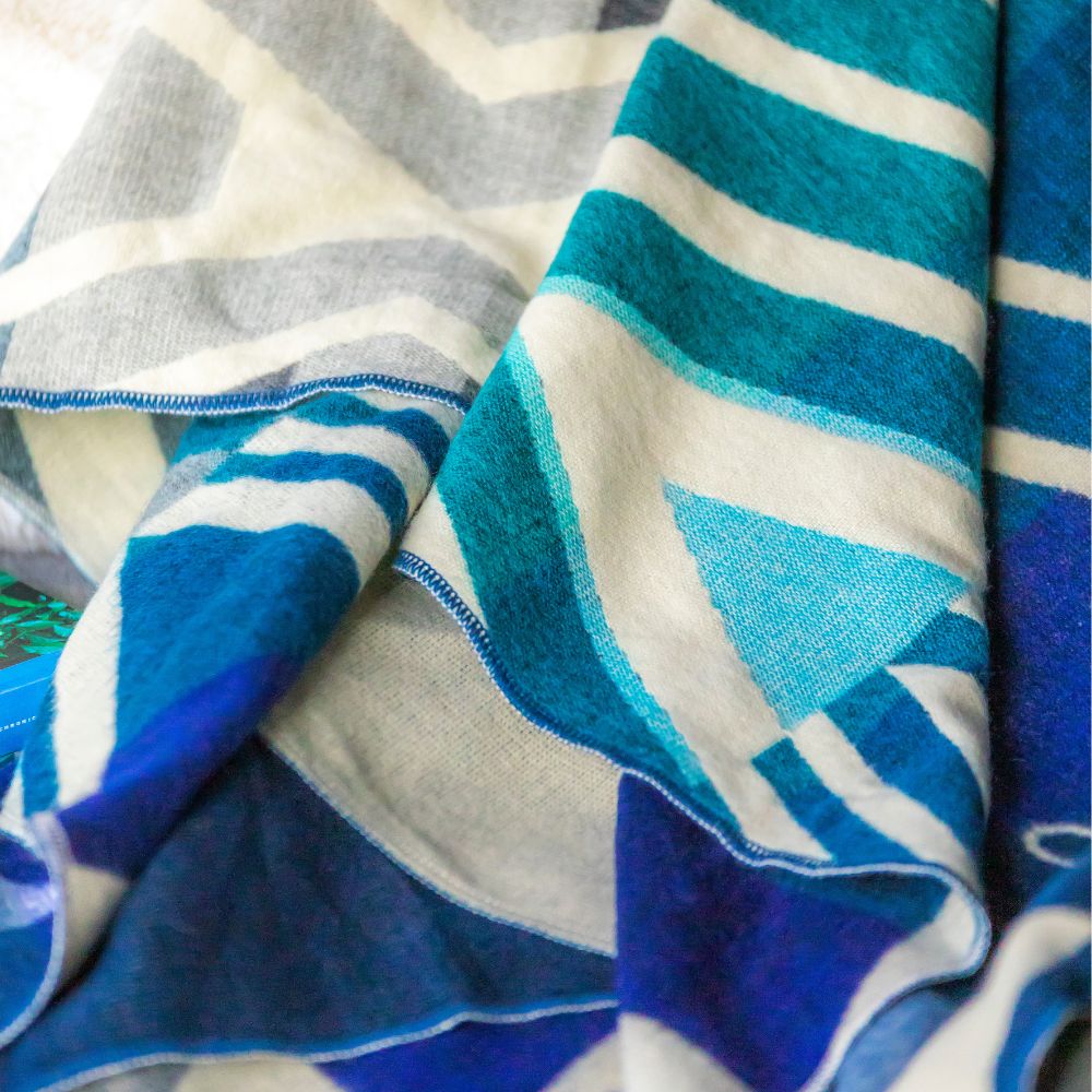 Yachana Reversible Alpaca Throw, Blue Chevron, detail view