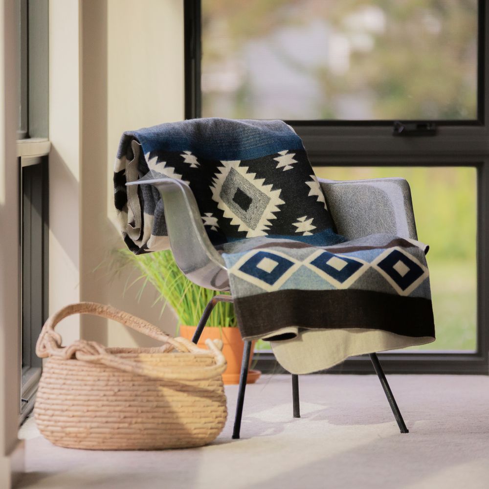 Yachana Reversible Alpaca Throw, Dark Blue Diamond, alternate view