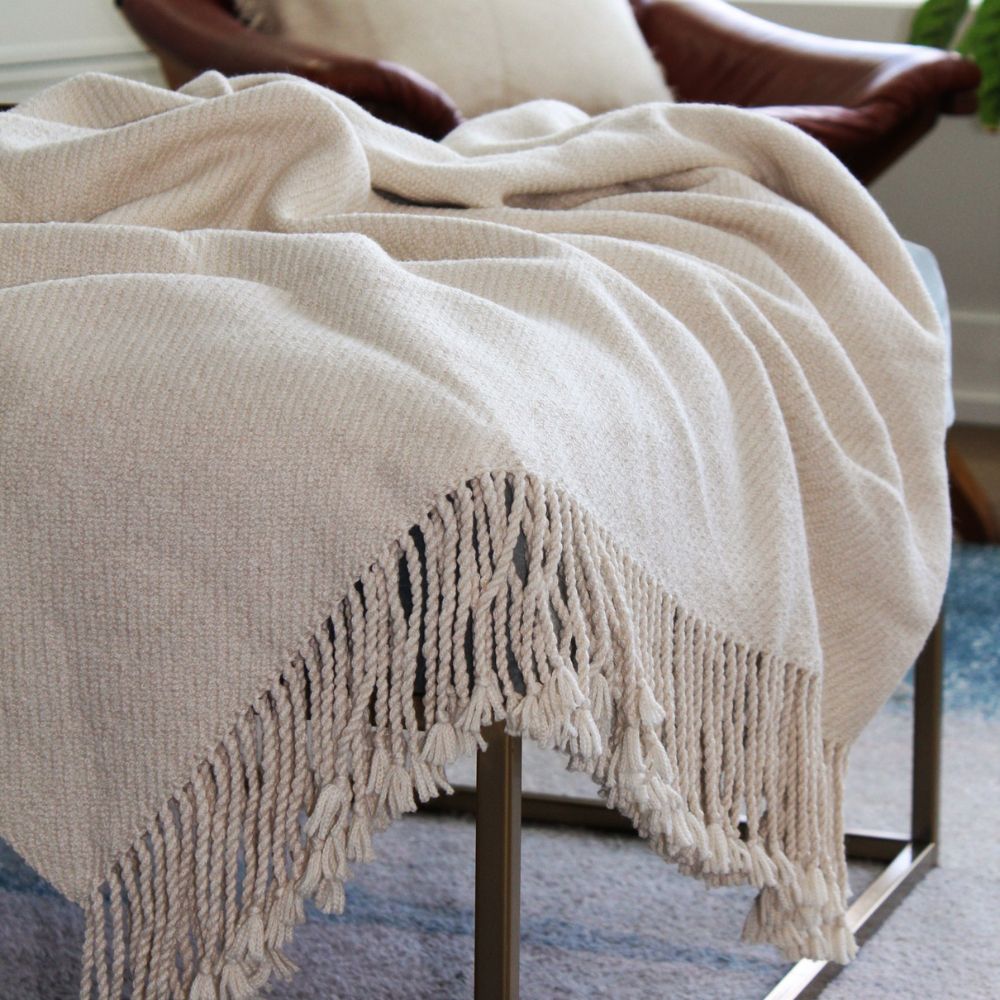 Kulsi Alpaca and Pima Cotton Throw, Ivory