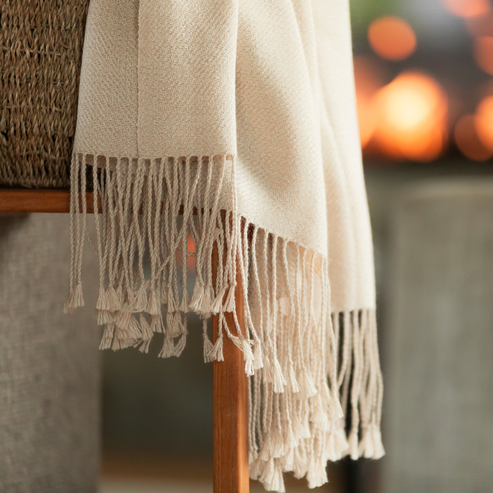Wasi Baby Alpaca Throw, Ivory Mist