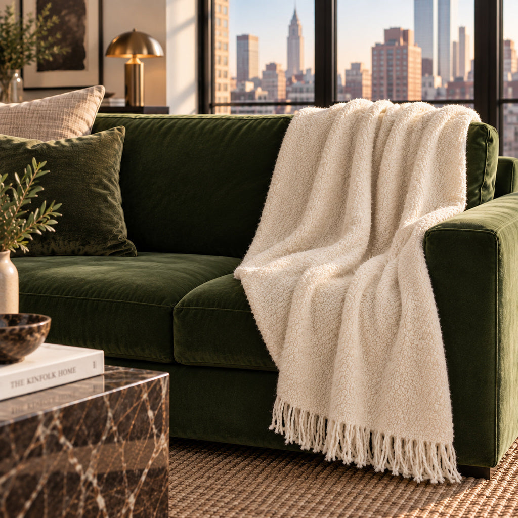 Alpaca Boucle Throw, Ivory