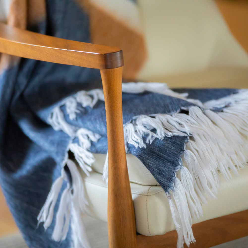 Kallpa Alpaca Throw, Copper and Navy, another angle