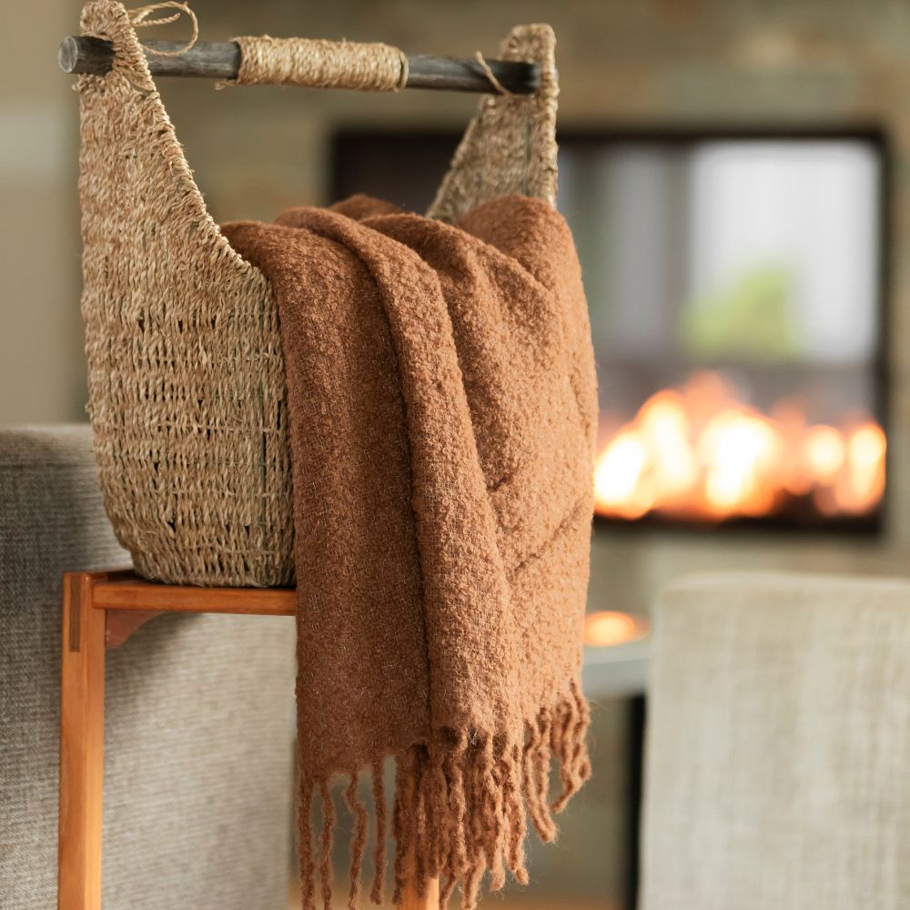 Alpaca Boucle Throw, Cacao Brown, alternate view