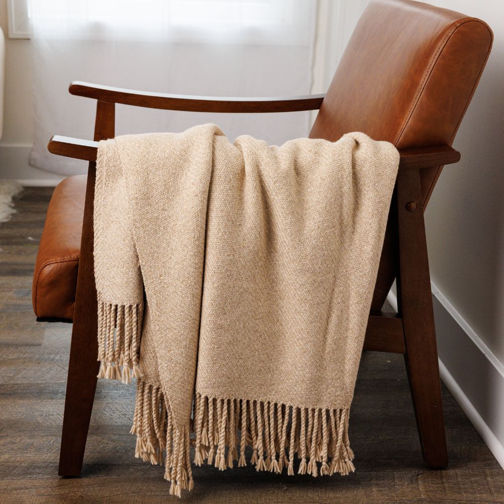 Kulsi Alpaca and Pima Cotton Throw, Light Tan