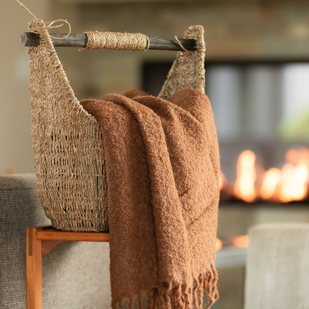 Alpaca Boucle Throw, Cacao Brown