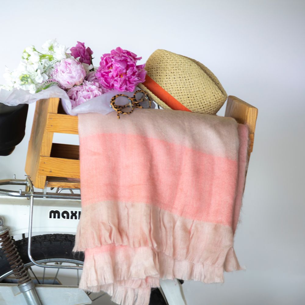 Kallpa Alpaca Throw, Faded Coral with Eyelash Trim