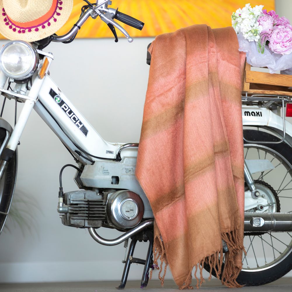 Kallpa Alpaca Throw, Copper and Coral