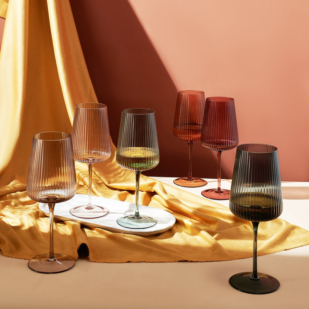 Tonal Ribbed Stemmed Wine Glasses, Set of 6, another angle