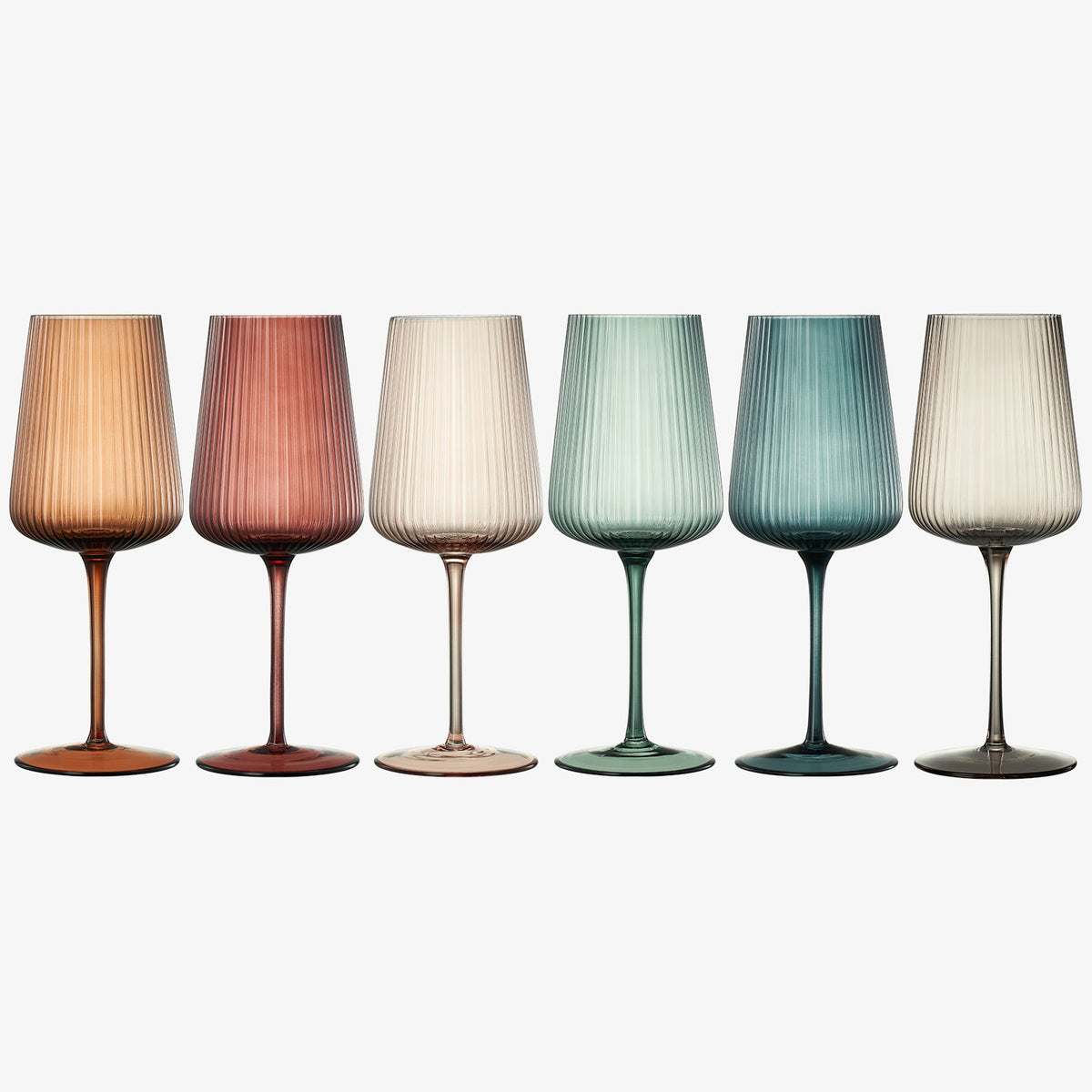 Tonal Ribbed Stemmed Wine Glasses, Set of 6, alternate view