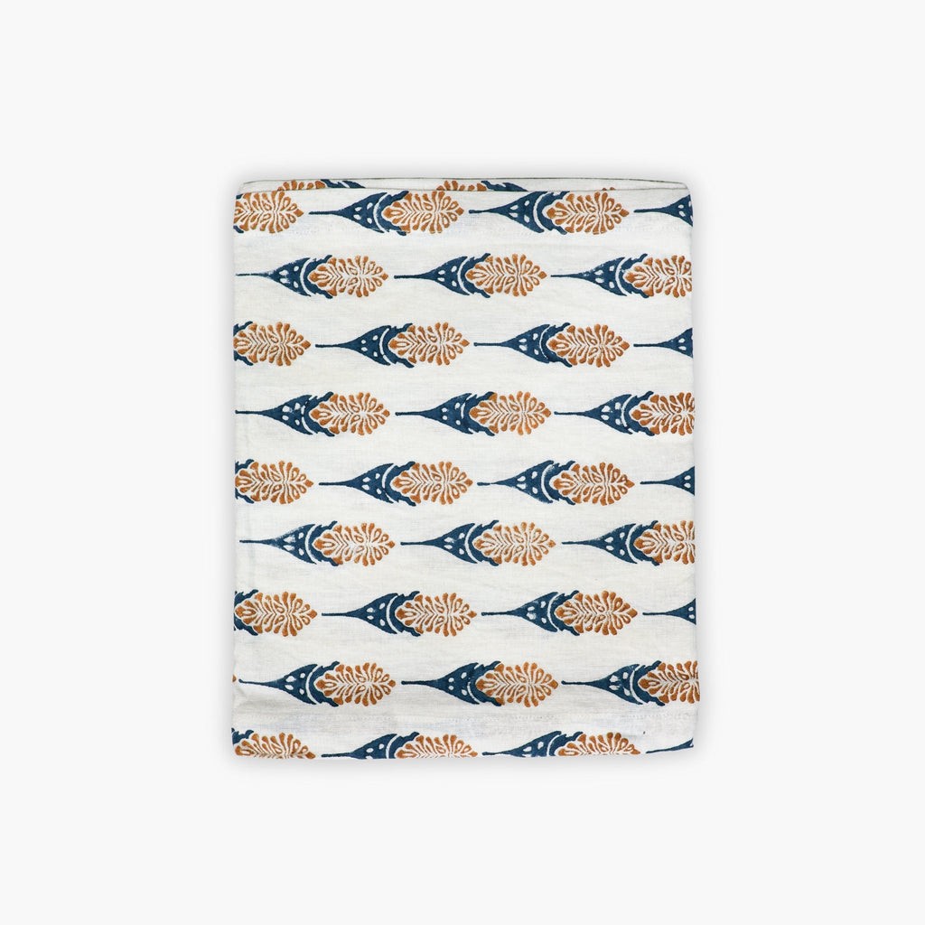 Bahaar Hand-Printed Table Runner, Ginger and Blue