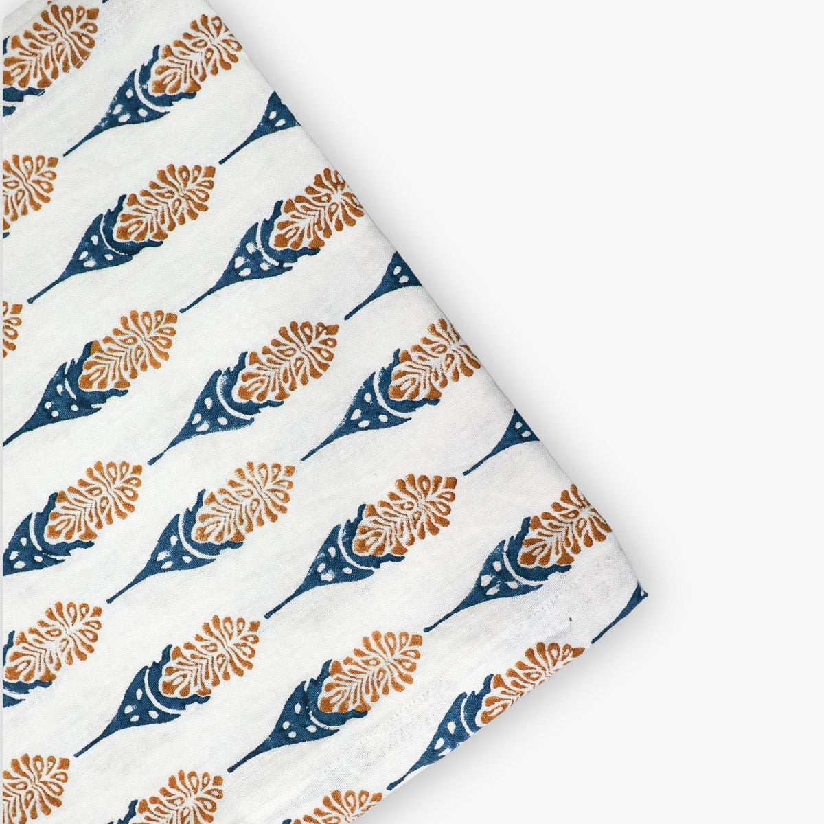Bahaar Hand-Printed Table Runner, Ginger and Blue, detail view
