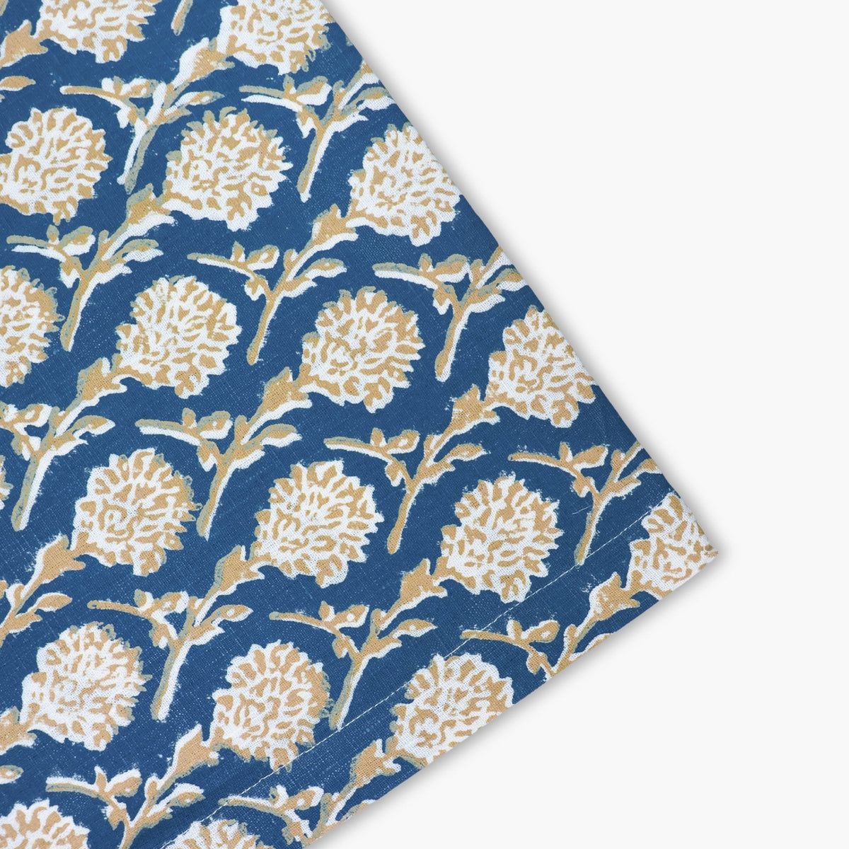 Nikhar Hand-Printed Linen Runner, Ink Blue, detail view