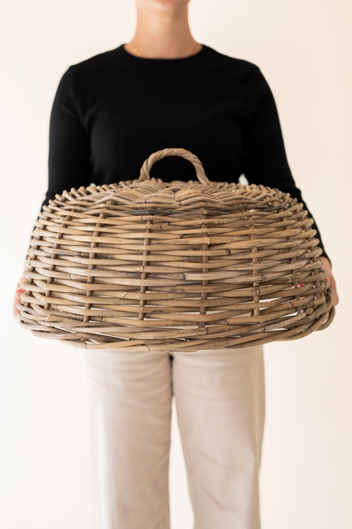 Rattan Cloche Dome Food Cover, detail view