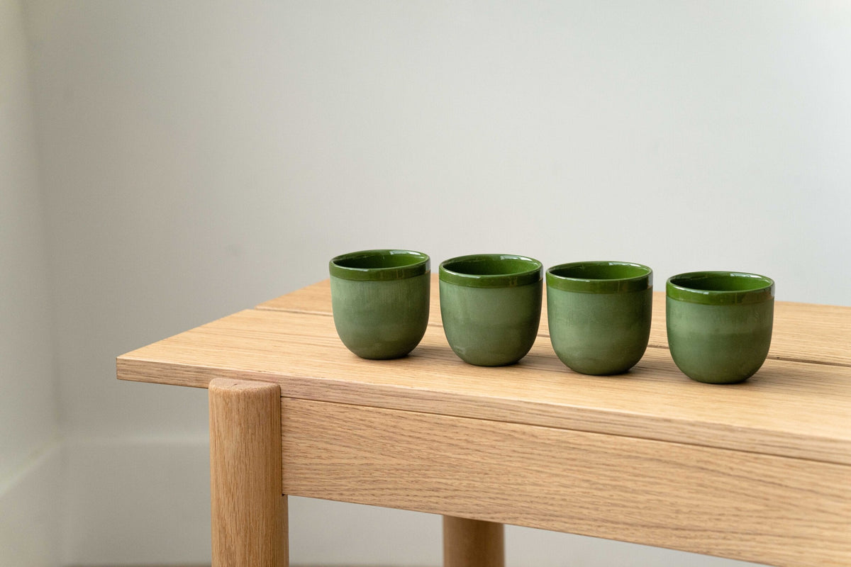 Handmade Porcelain Espresso Cup, Green, another angle