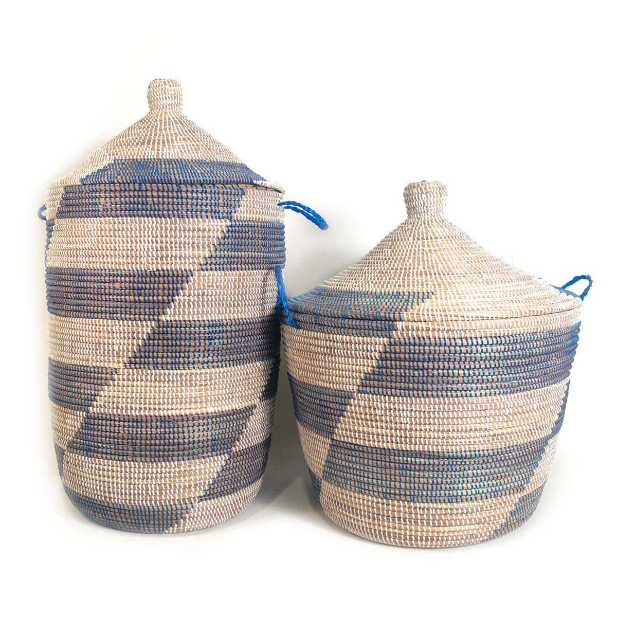 Blue Stripe Woven Storage Basket, Low, alternate view