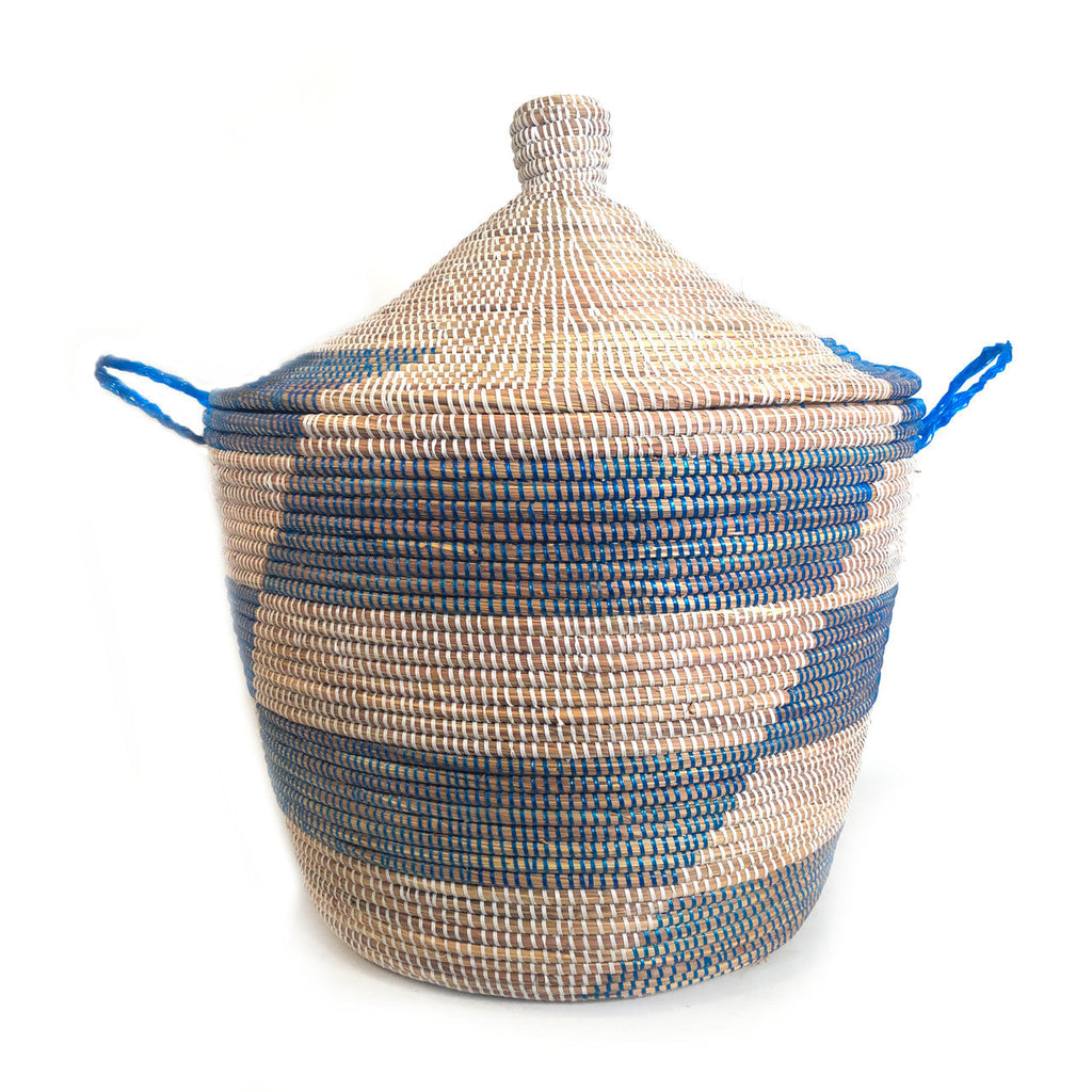 Blue Stripe Woven Storage Basket, Low