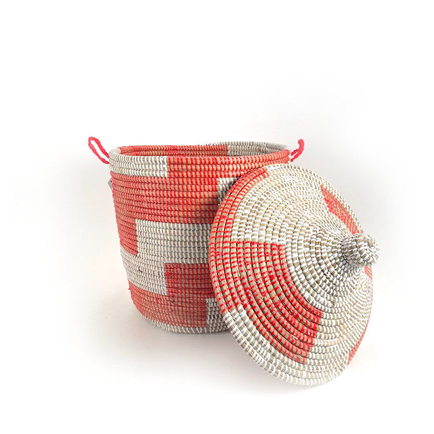Red Stripe Handwoven Basket, Medium, alternate view