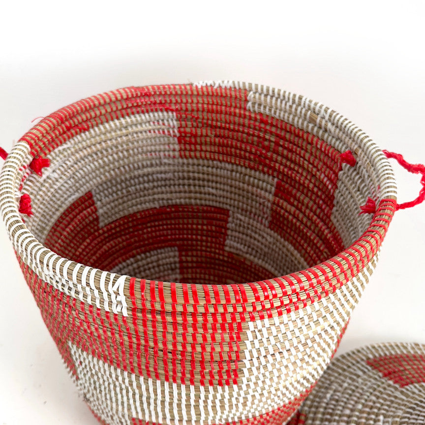 Red Stripe Handwoven Basket, Medium, another angle