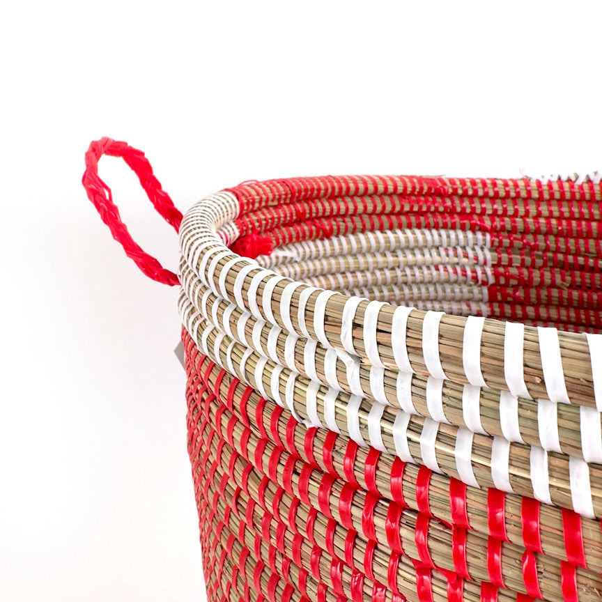 Red Stripe Handwoven Basket, Medium, view 5