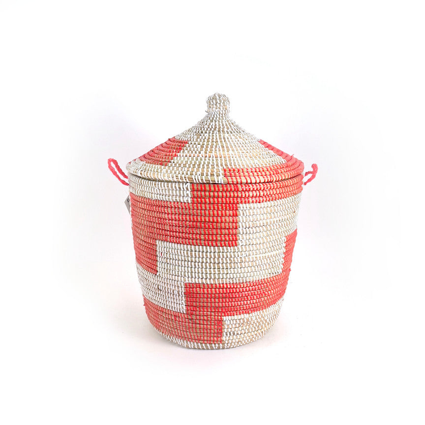 Red Stripe Handwoven Basket, Medium