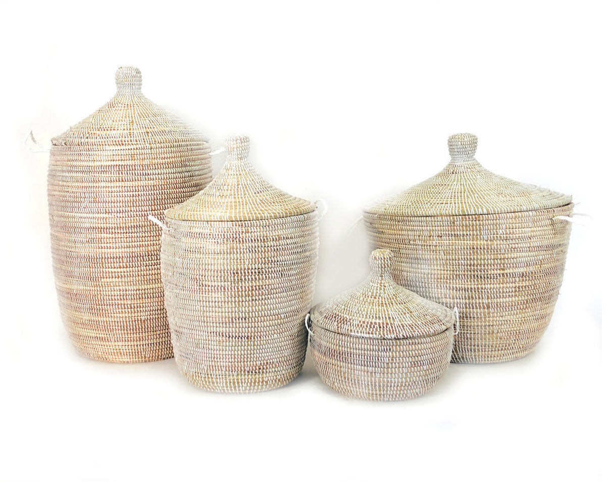 White Handwoven Basket, Medium, alternate view