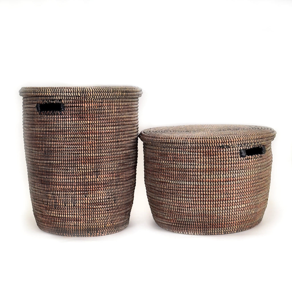 Black Flat-Lid Woven Basket, Large, detail view