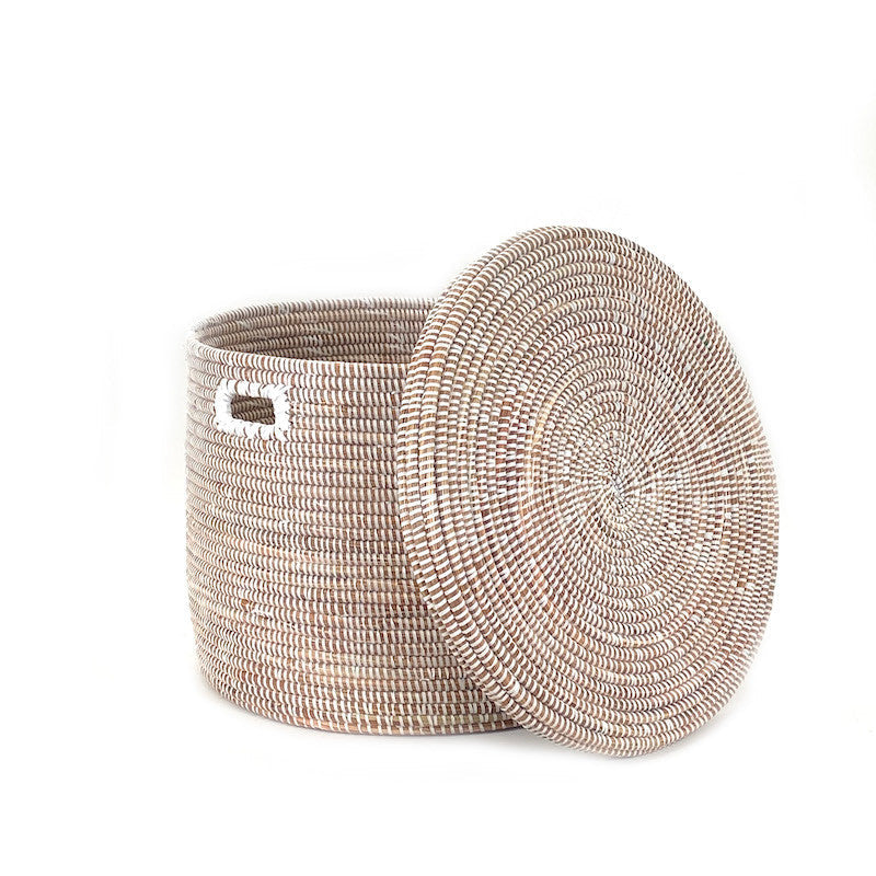 White Flat-Lid Woven Floor Basket, alternate view