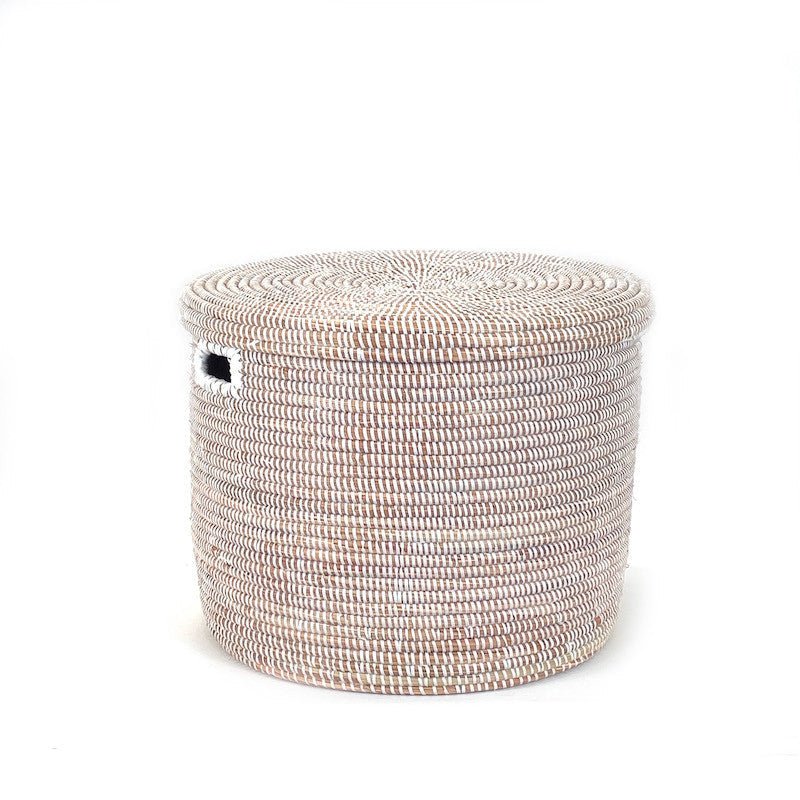 White Flat-Lid Woven Floor Basket