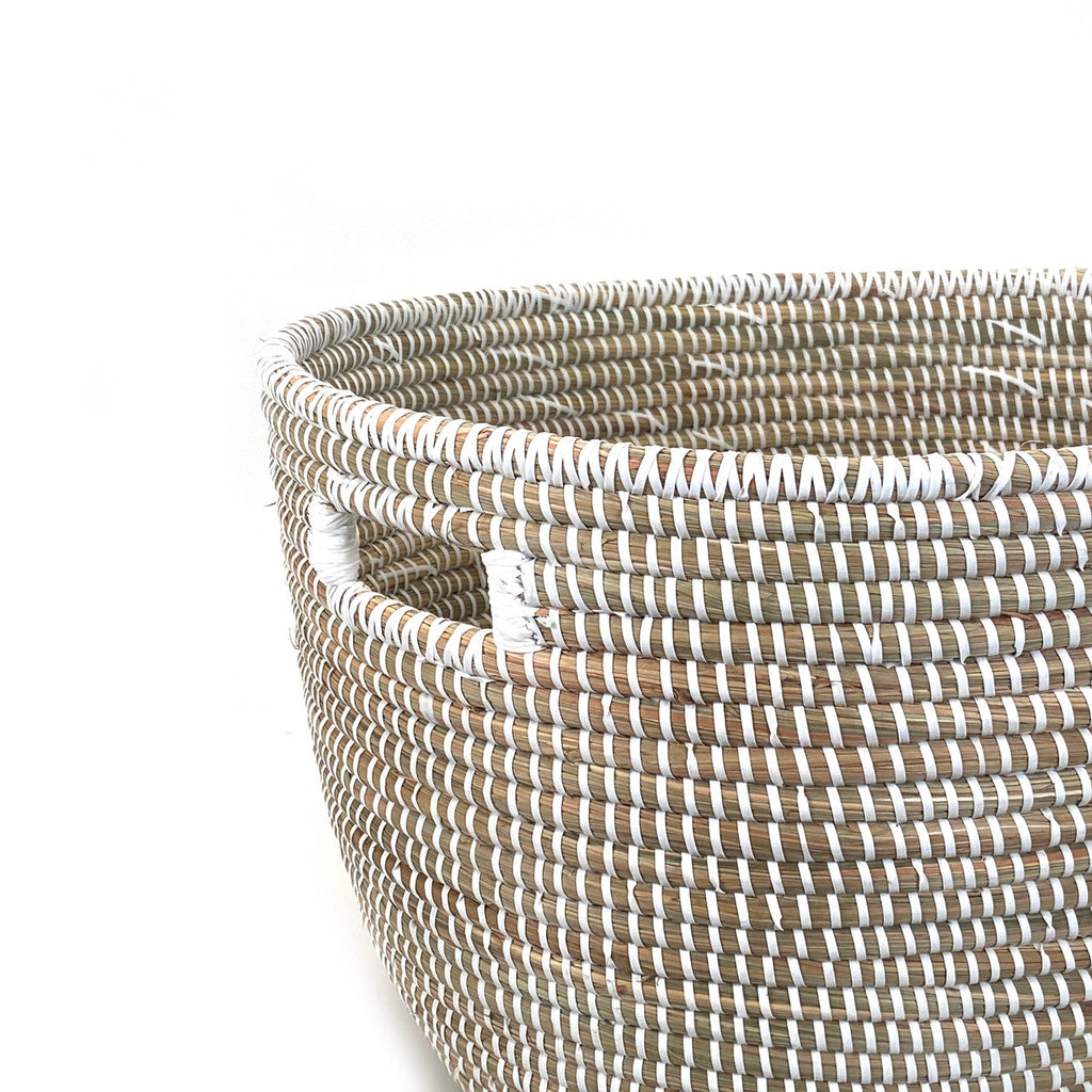 White Oval Handwoven Basket, another angle