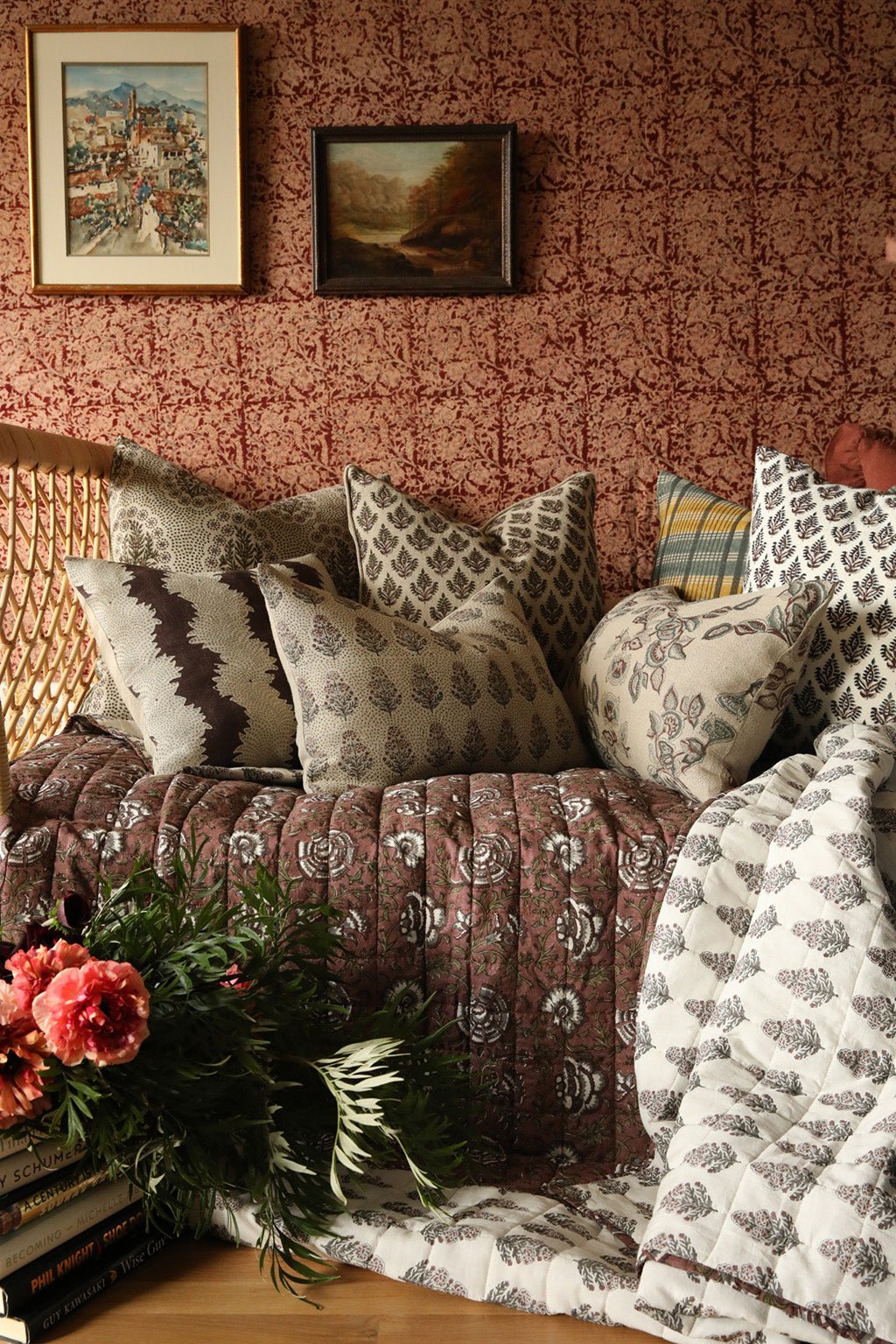 Ruby Cotton Block Print Quilted Coverlet, alternate view