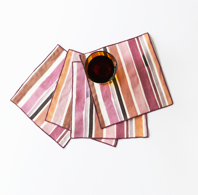 Hand-Painted Lisbon Stripe Linen Napkins, Set of 4, alternate view