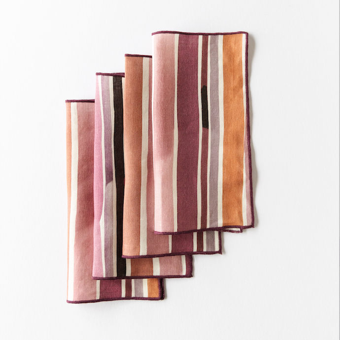 Hand-Painted Lisbon Stripe Linen Napkins, Set of 4, detail view