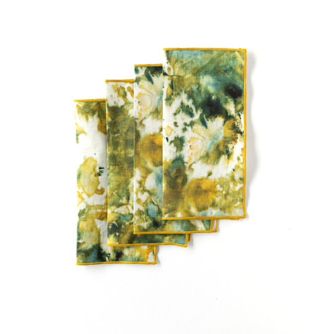Hand-Painted Green Marble Linen Napkins, Set of 4, alternate view