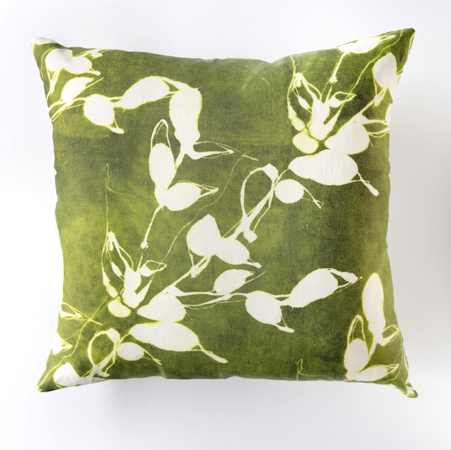Porto Print Olive Linen Throw Pillow
