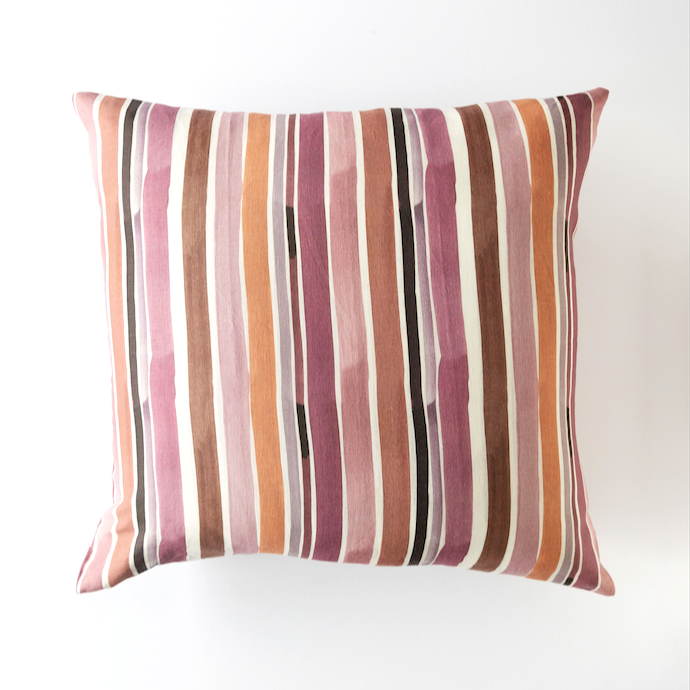 Hand-Painted Lisbon Stripe Linen Throw Pillow