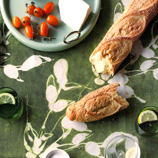 Porto Print Olive Linen Tablecloth, alternate view
