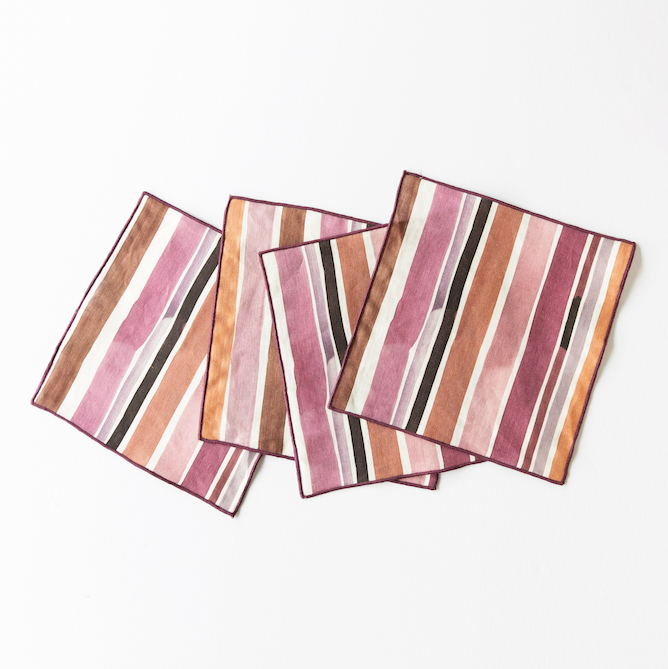 Hand-Painted Lisbon Stripe Linen Napkins, Set of 4